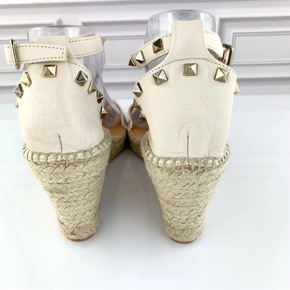NEW! Anthropologie Maypol White Leather Wrap Espadrille Wedges Size 40 9